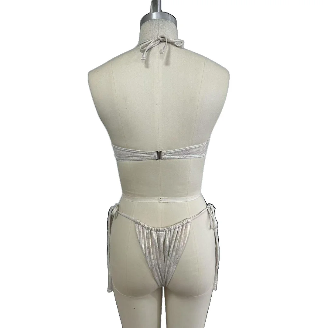 S - XXL Halter Bikini mit hohem Beinausschnitt, zweiteiliger Badeanzug für Damen, gepolsterter Badeanzug, Badebekleidung, Badeanzug V7428 – Detail 9