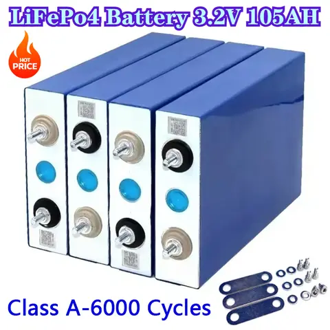 Batteria ricaricabile LiFePO4 da 3,2 V 105 Ah EVE Classe A Busless per batteria al litio 12 V 24 V 48 V fai da te