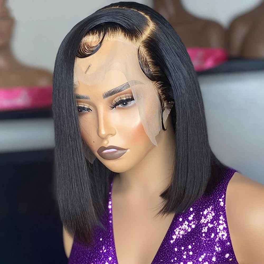 Peluca de cabello Bob sin pegamento, cabello humano listo para usar, pelucas rectas transparentes con cierre de encaje 7x5 para mujeres, pelucas sin pegamento 13x4, cabello humano