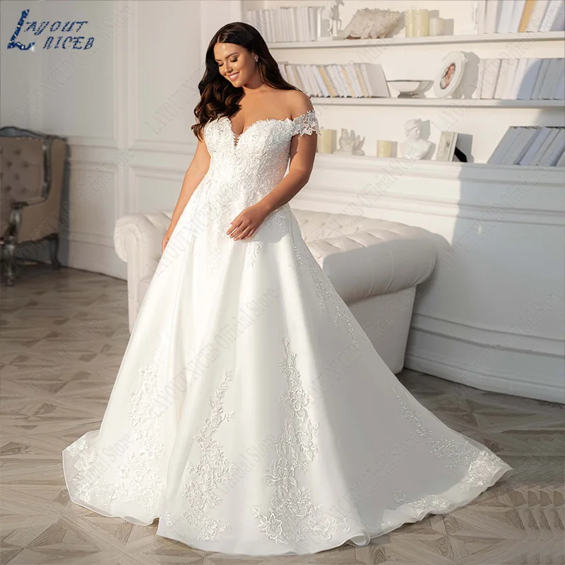 LAYOUT NICEB Plus Size Wedding Dresses Off The Shoulder Appliques Ball Gown For Bridal Lace Up Buttons Back vestido noiva boho