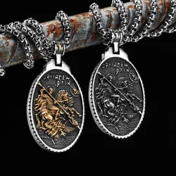 St George Men Necklaces 316L Stainless Steel Chain With Pendant Amulet Guardian Rock Punk for Male Jewelry Retro Gift Wholesale