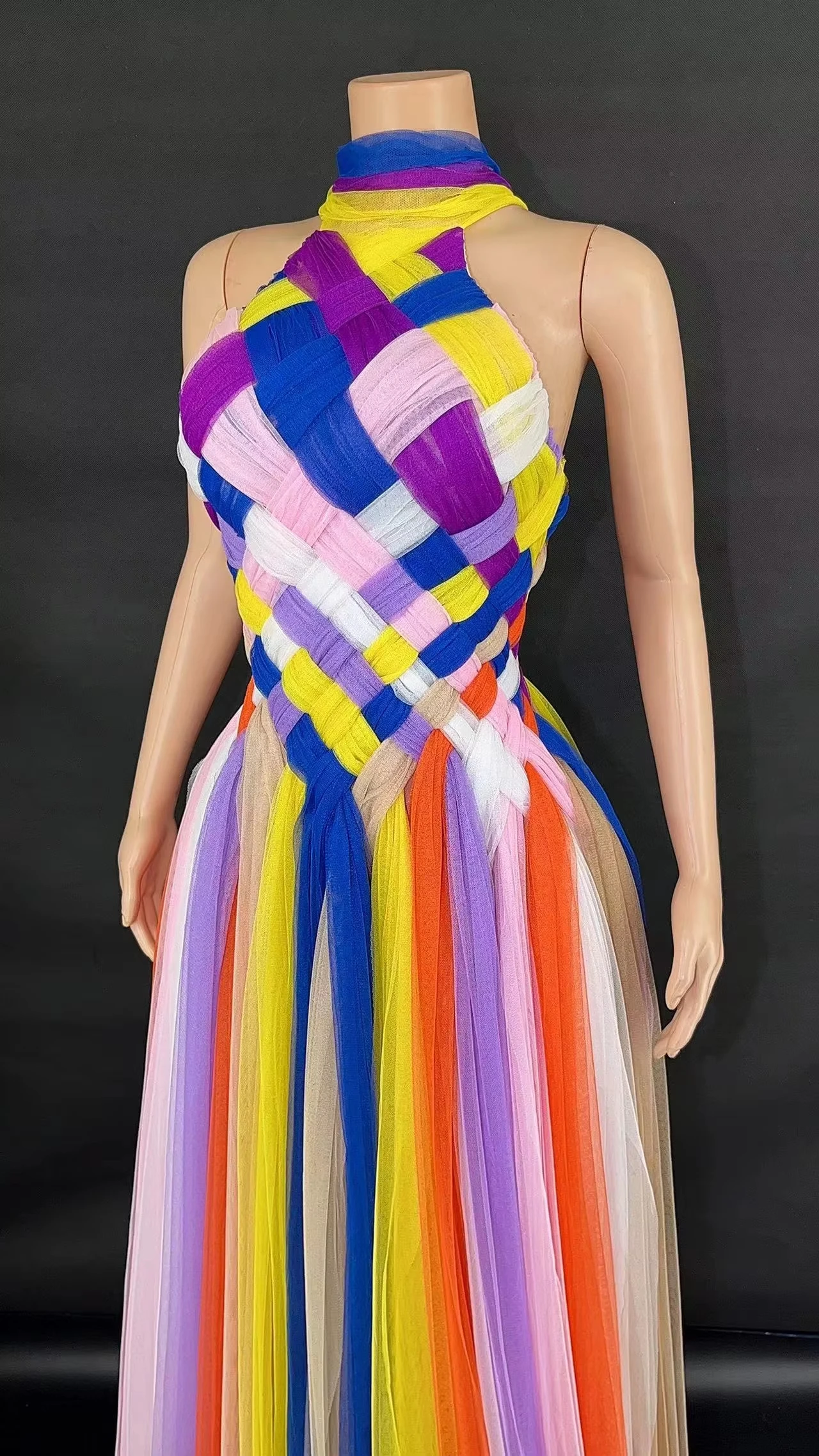 

ZD Colorful woven mesh dresses European and American cross-border stage party evening dresses nightclub bar