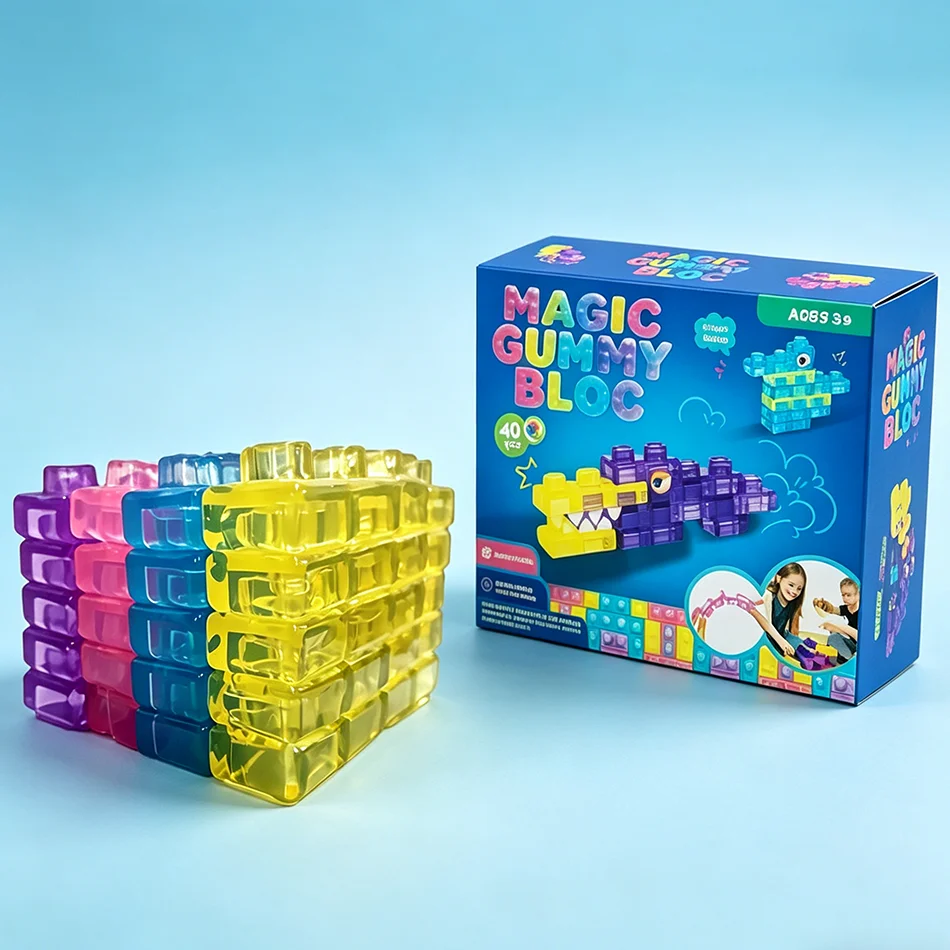 ホットセール！スクイーズゼリービルディングブロック、柔らかく伸びる感覚玩具。子供やティーン向け、パーティーやプレイルームのテーブルデコレーションに最適。