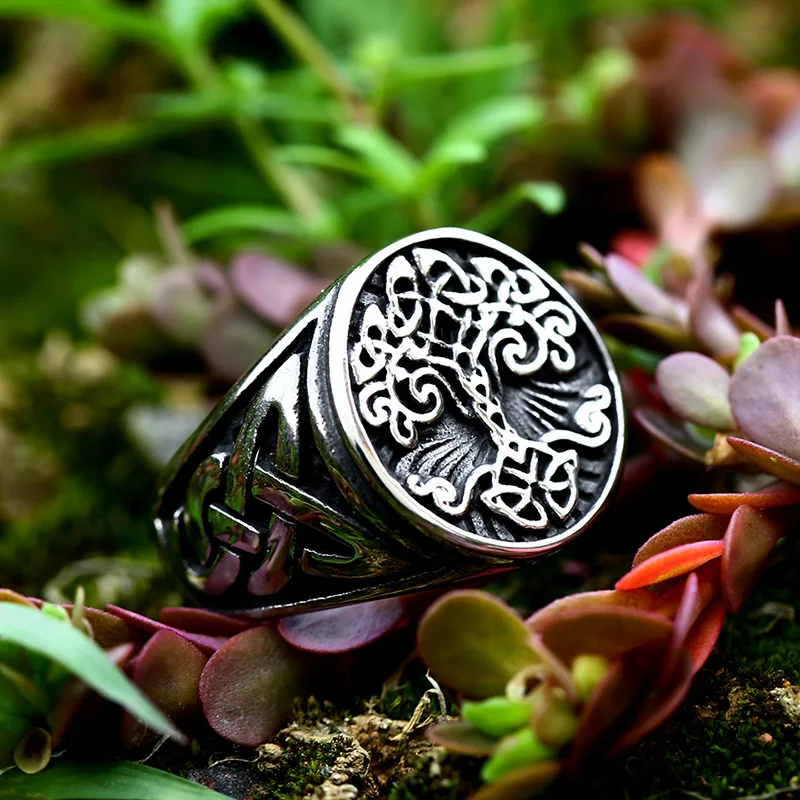 Stainless Steel Tree of Life Signet Ring Classic Men Viking Amulet Rings Nordic Jewelry BR8-732