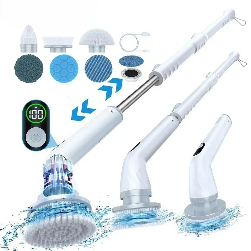 Electric Spin Scrubber, Dual Speed Bathroom Scrubber with Display & 6 Replacement Cleaning Heads, Cordless Power