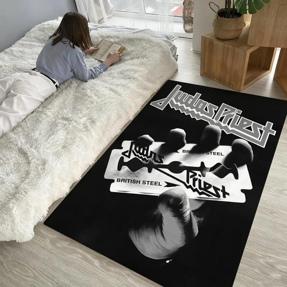 

Floor Mat Soft Thickened Non-Slip Door Mat for Living Room Home Decor Flannel Rugs J-Judas P-Priest cool Rock
