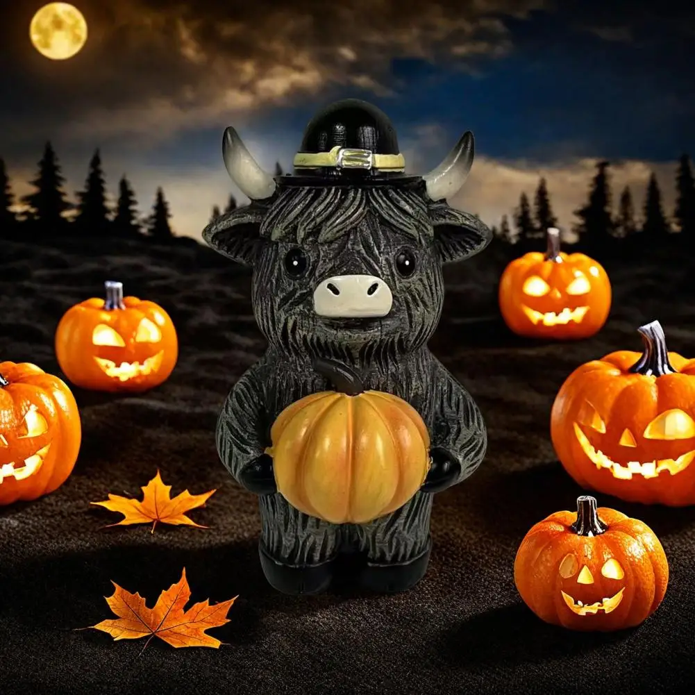 

Halloween Ornament Highland Cow Halloween Ornament Handmade Highland Cow Resin Figurine Ornament with Pumpkin for Halloween