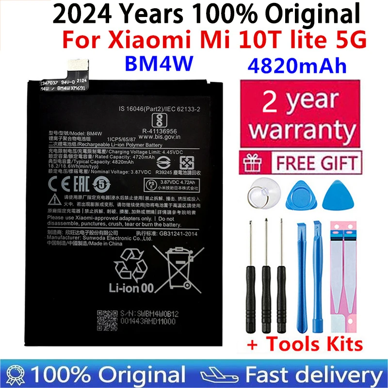 2024 Years 100% Original High Qulity 4820mAh BM4W Battery For Xiaomi Mi 10T lite 5G Batteries Bateria+ Free tools Fast Shipping