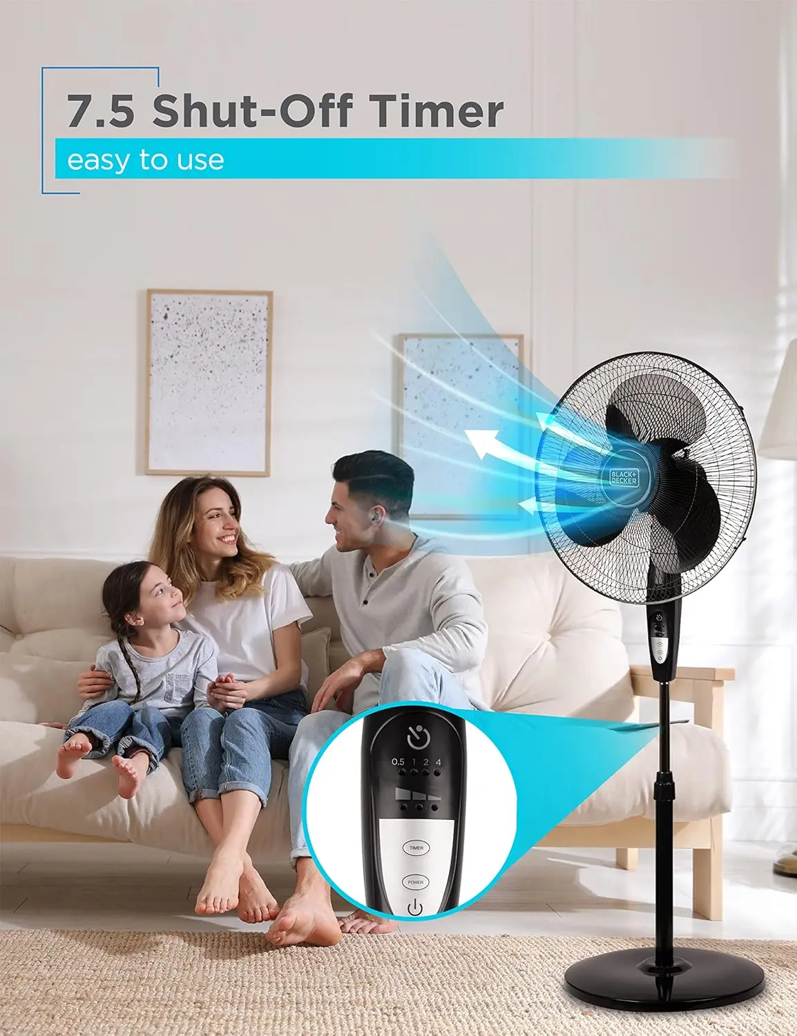 Altura ajustável Pedestal Fan com controle remoto e toque painel, Fan pé, 90 graus oscilante, configurações de 3 velocidades