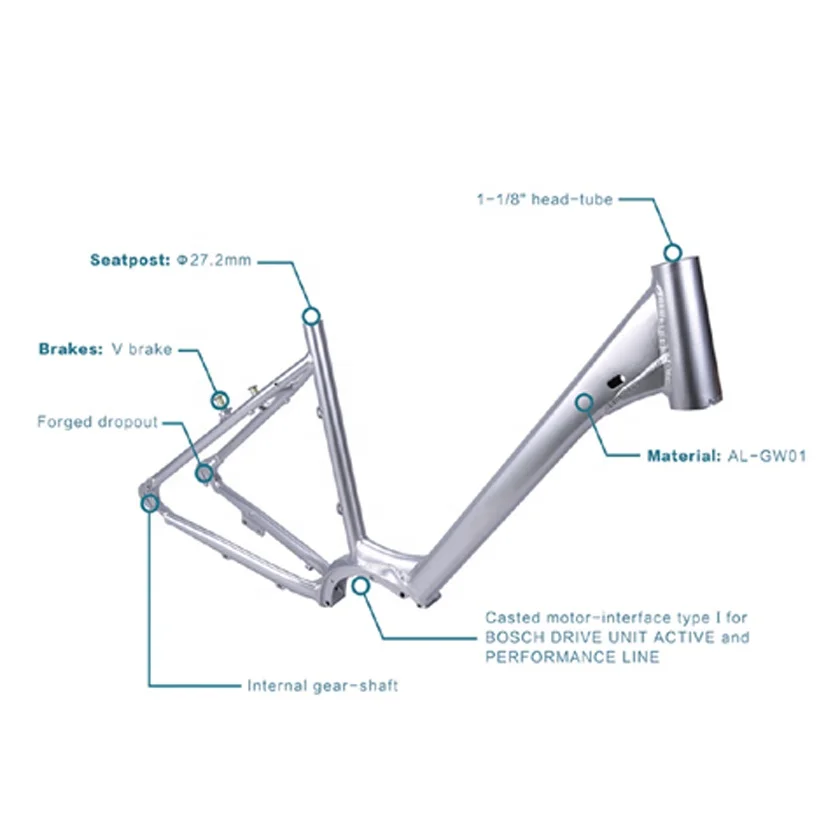 Direct Factory Custom New Design Aluminum Alloy 6061 Electric Bike Frame Mountain Bicycle Frame Cargo Bike Frame