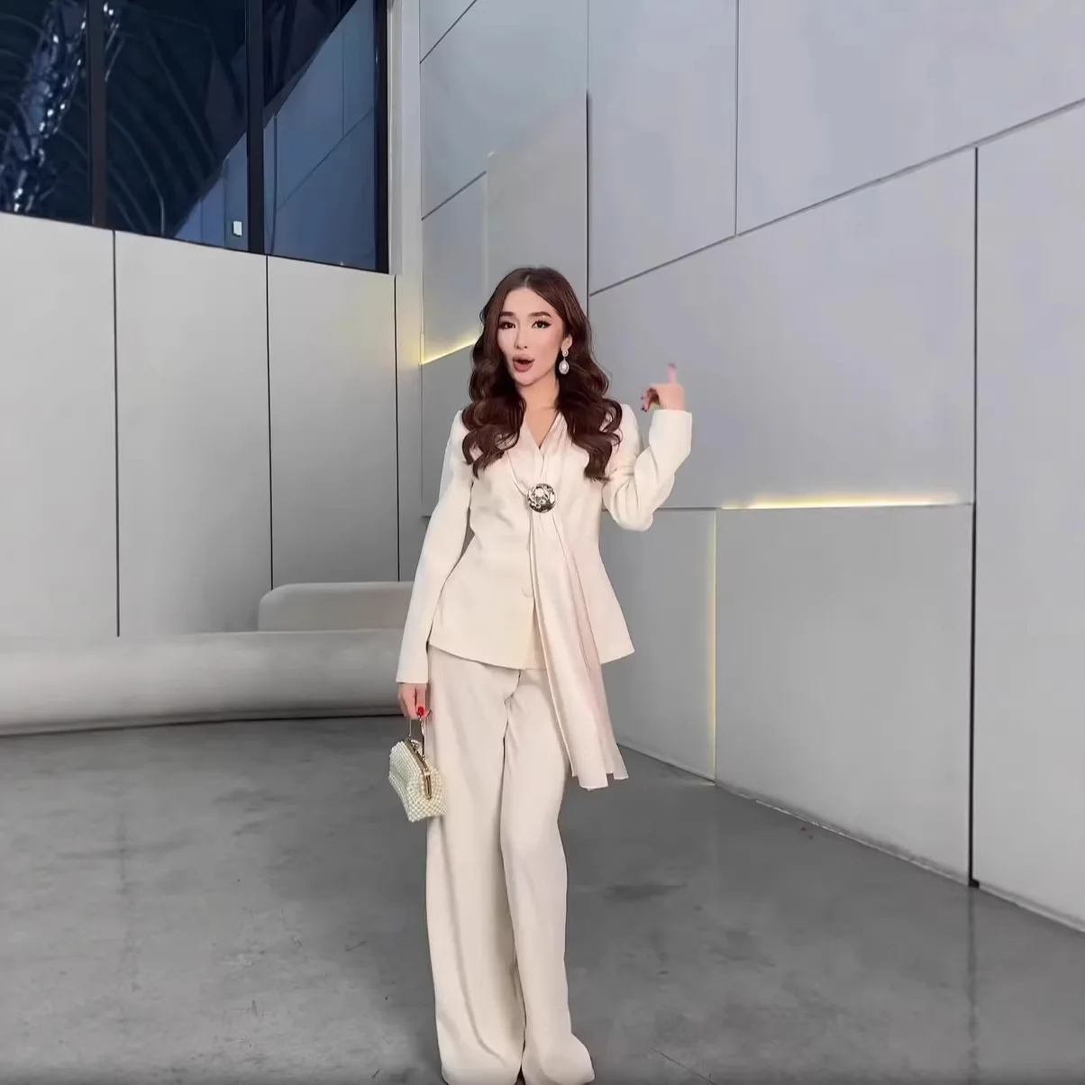 

2026 Fall/winter Beautifully Designed Loose-fit Blazer Set With Ribbons Long Dress Robe Abaya Ramadan Dubai Luxury Islam Elegant