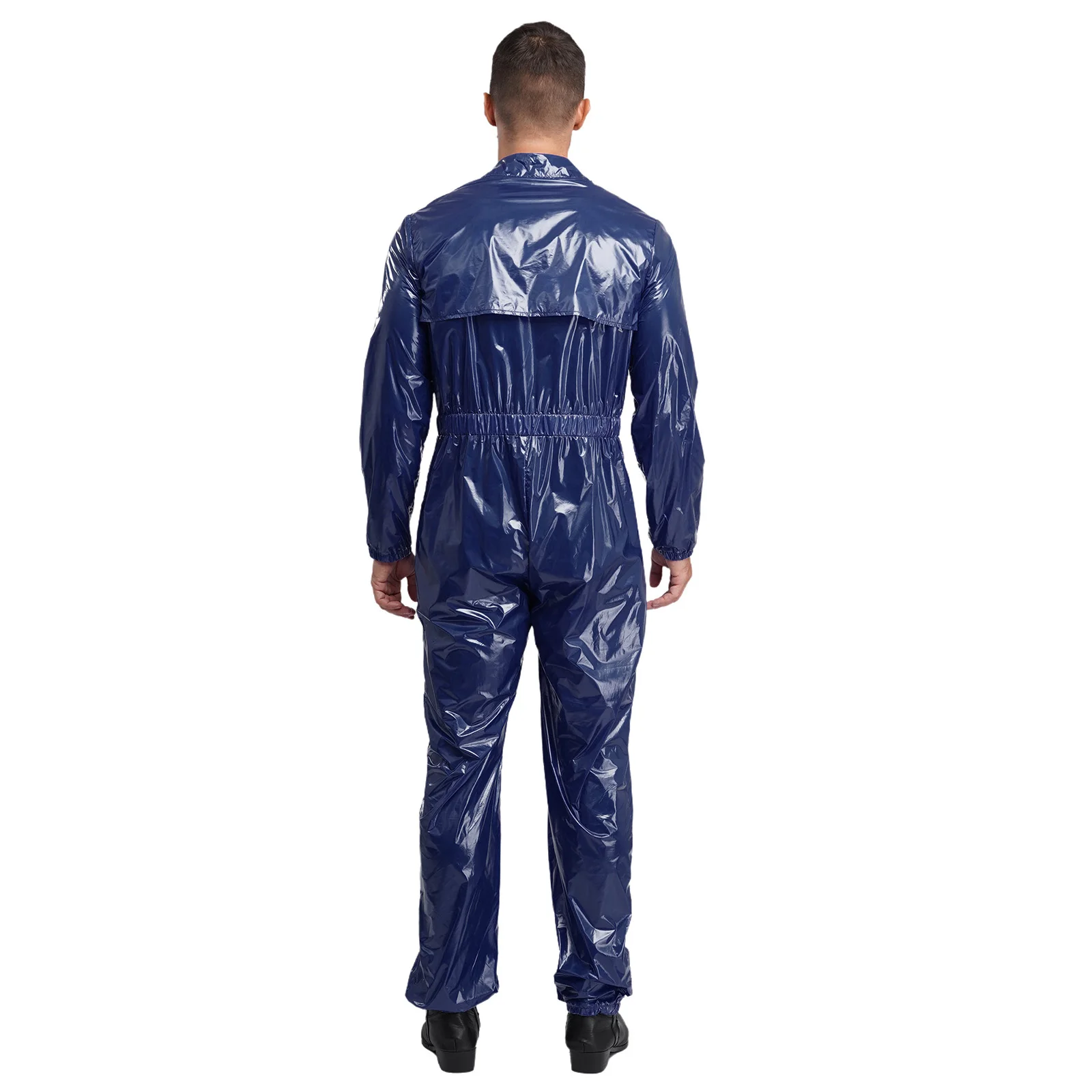 Männer Schutz Overall Glänzend Wasserdicht Overalls Fabrik Werkstatt Arbeits Bodys Langarm Taille Gummibänder Overall