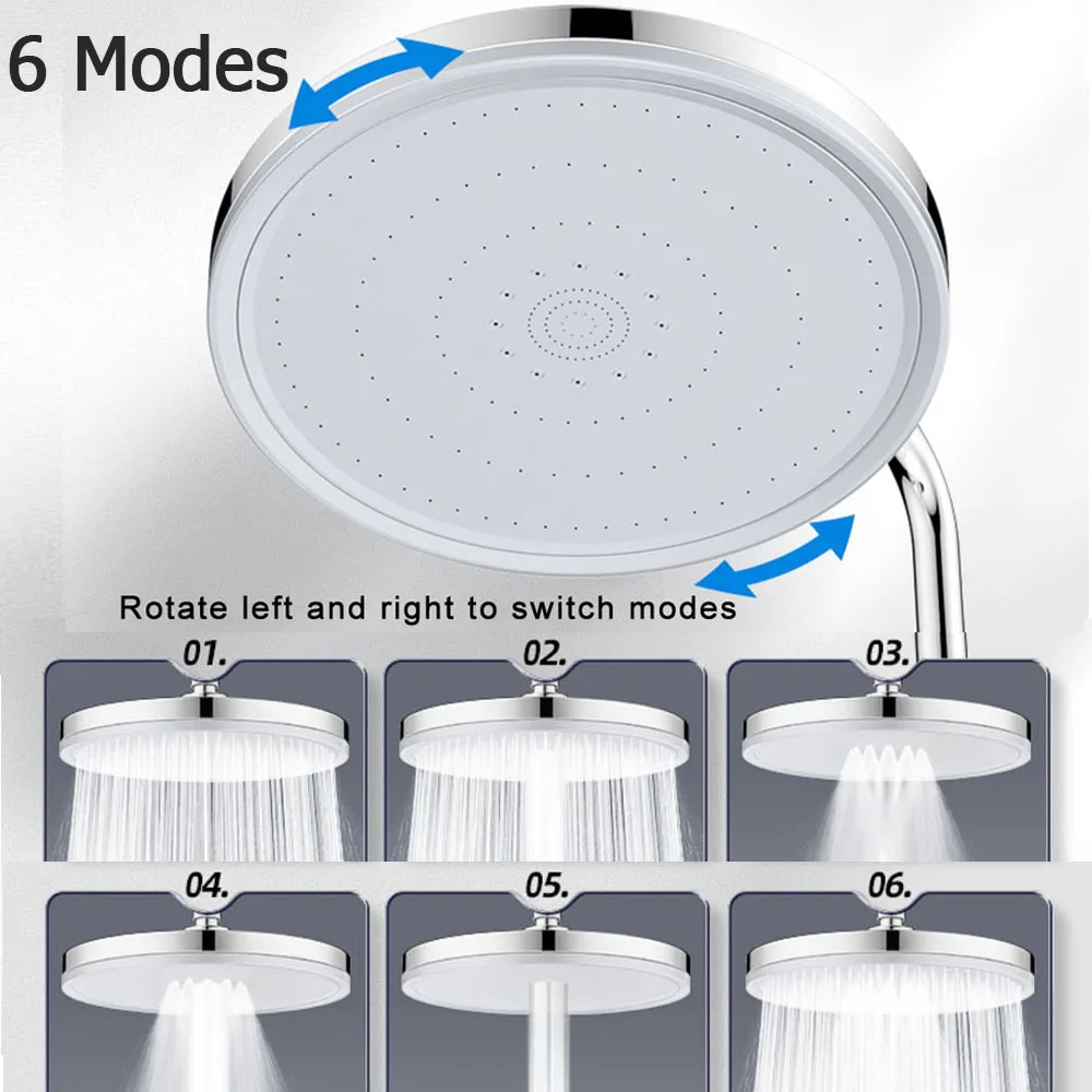 

6 Modes Large Flow Supercharge Ceiling Mounted Shower Head Silver 5 Modes Big Panel High Pressure Rainfall Shower Accessories