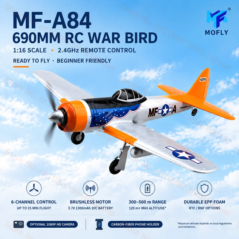 MOFLY 690MM MF-A84 RC Airplane 6CH Brushless Fixed Wing Long Endurance Simulation Fighter Remote Control Aircraft For Hobby Rc