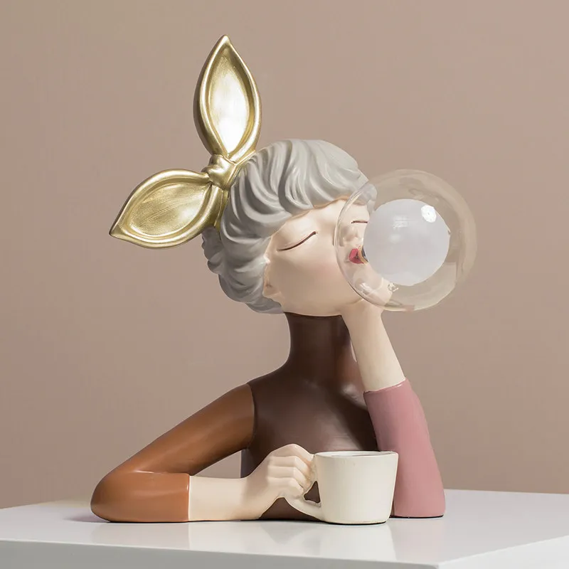 LIVETAI Modern Nordic Girl Figurine Resin Storage Tray Home Decor Desktop Ornament for Living Room Bedroom Gift