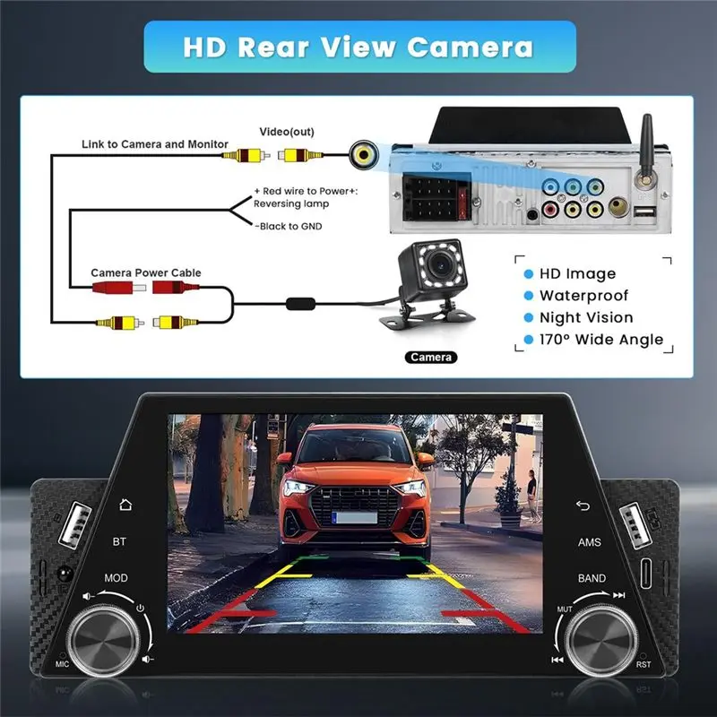 Multi-Purpose Car Radio Single Din 5 Inch Touchscreen Car Stereo With Carplay Android Auto Mirror Link FM USB SWC Backup Camera
