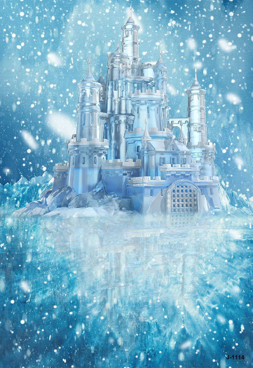 Winter Frozen Castle Backdrop Snow Wonderland Landscape Portrait Photo Background Decor Merry Christmas Photography Studio Props