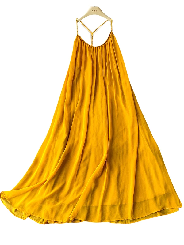 Żółta Letnia Seksowna Luźna Spódnica Damska Dr Vaion Szeroki Dół Długa Spódnica z Wysokim Stanem w Kształcie Litery A Koreańska Bez Marki