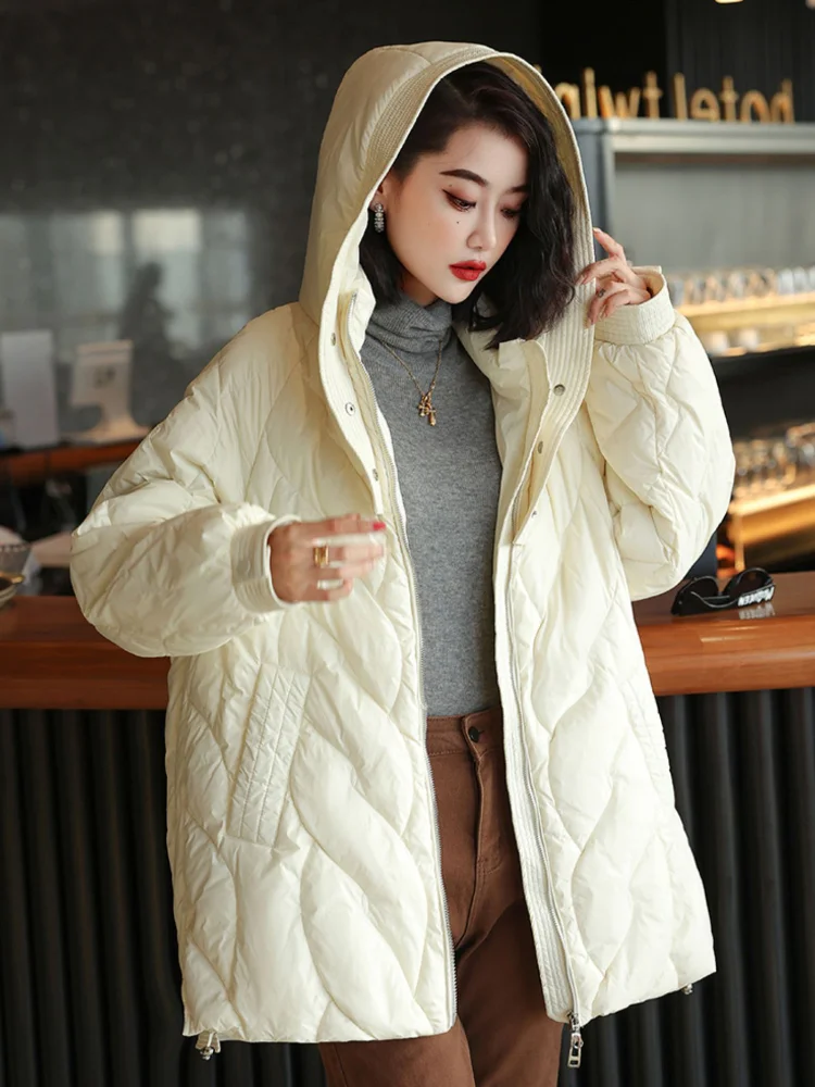 Autumn and Winter Long Down Jacket Thickened 90 Duck Down Down Jacket Loose Hooded Warm Jacket Street Beat Fashion Casual Parkas