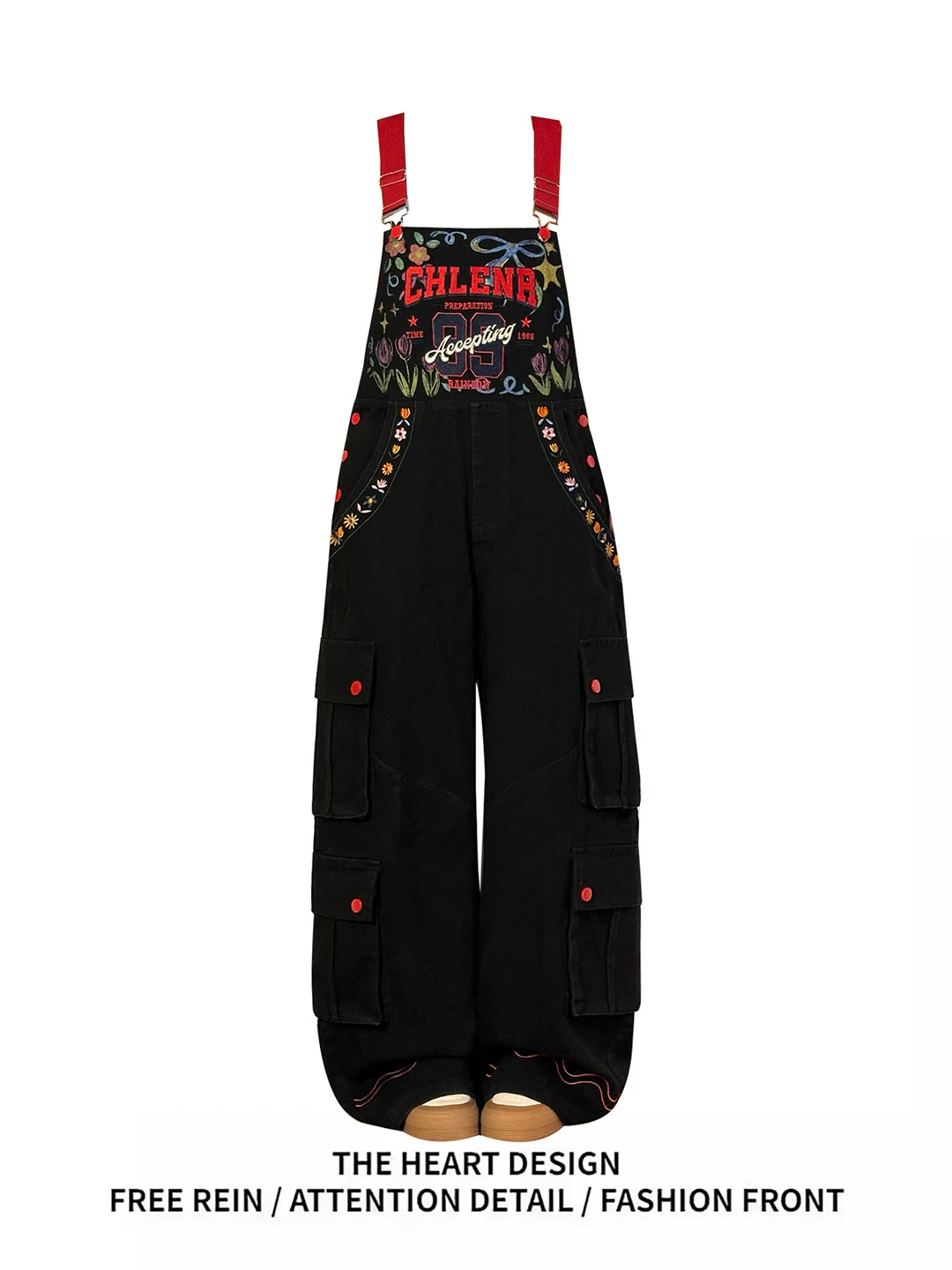

Retro American Embroidered Floral Denim Overalls Women's Loose Wide Leg Jumpsuit Summer New Style Casual High Waist Pocket