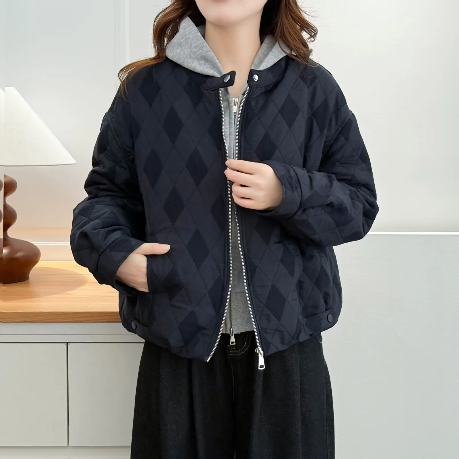 

XXXXL модные женские парки больших размеров, зимняя стильная стеганая куртка с рисунком Argyle, свободное теплое пальто на молнии 202561