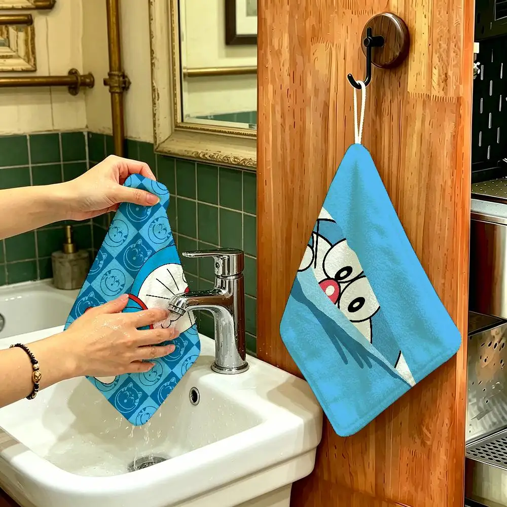 Cartoon D-Doraemon Dream Anime Multi-scene Polyester Cotton Towel, Hanging Hand Wiping Cloth for Kitchen Bathroom Hotel