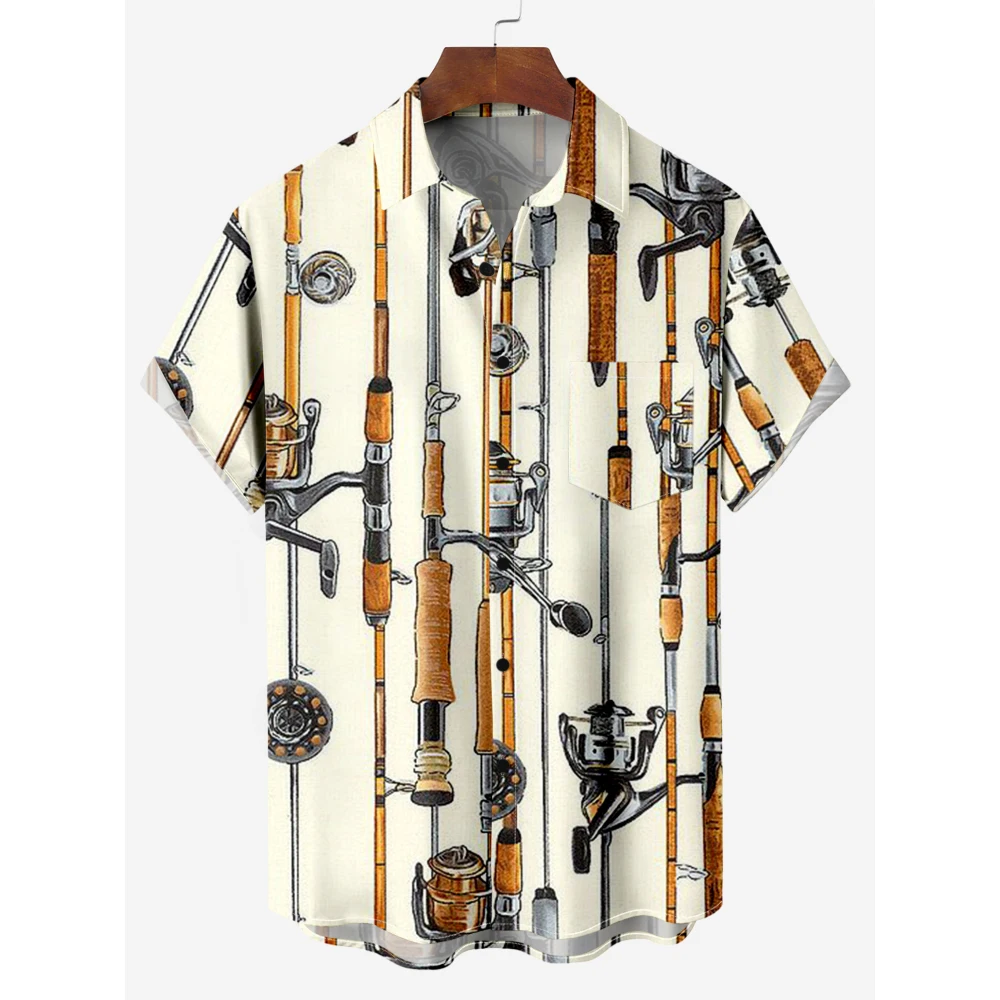 

Fishing Rod Hawaiian Shirt 3D Print Turndown Collar Hawaiian Shirt Men Women Fashion Short Sleeved Casual Shirts Beach Blouse
