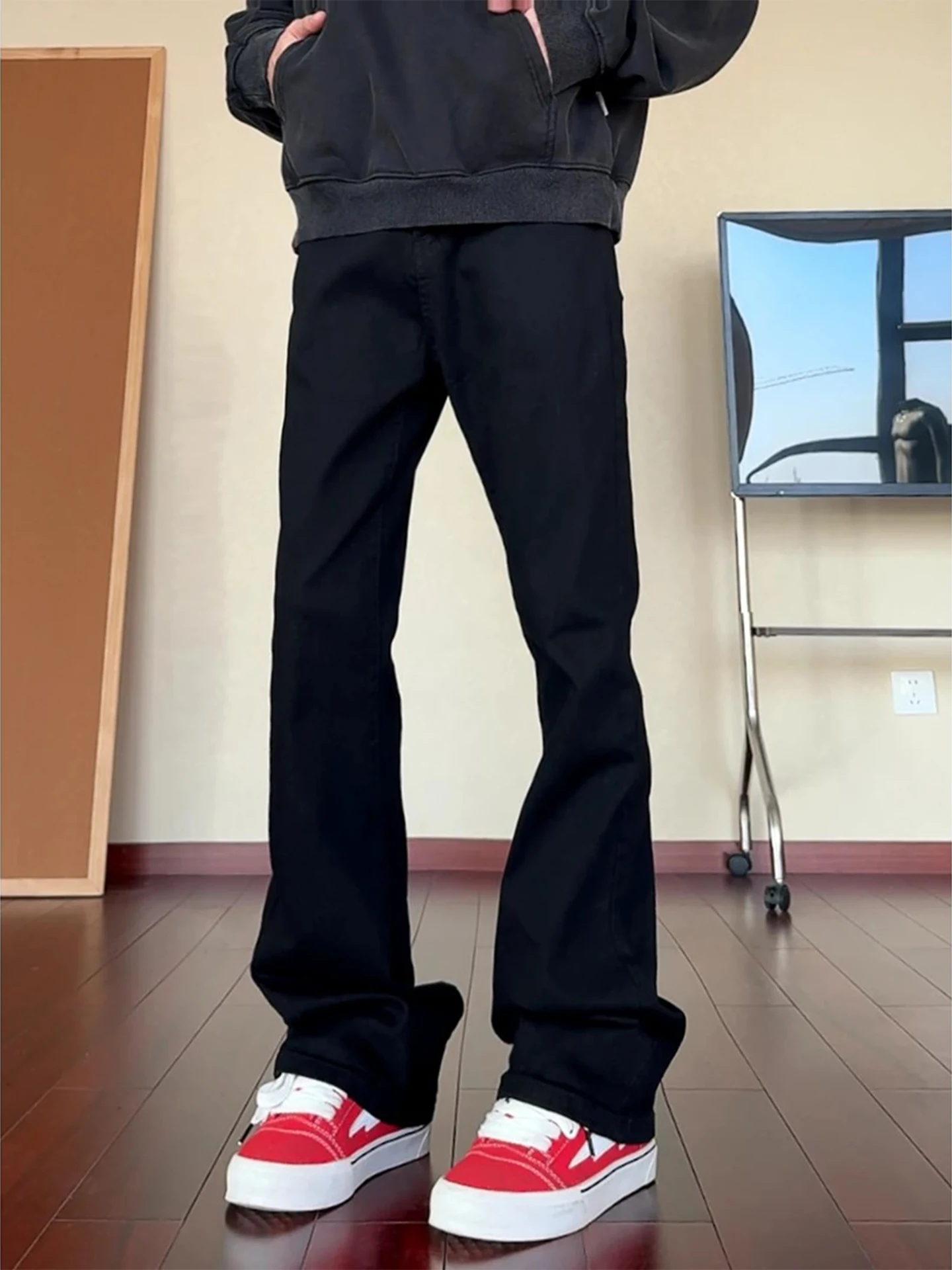 

Bla Fce Lined Slim Fit High Waist Straight Leg Jeans Men's Winter American High Street Sle Bootcut Trousers