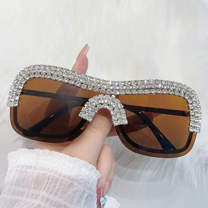 Y 2K Vintage Punk Diamant Randloze Zonnebril Vrouwen Zonnebril Merk Ontwerper Trend Luxe Kristal Strass Metalen Tinten