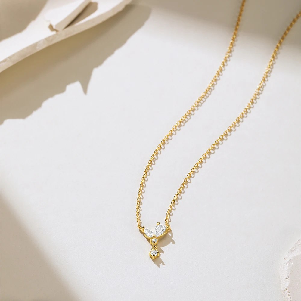 قلادة فراشة من الفضة الإسترليني للنساء ، قلادة كرة مستديرة ، لون ذهبي عيار 18 قيراط ، سلسلة ترقوة ، مجوهرات حفلات الزفاف