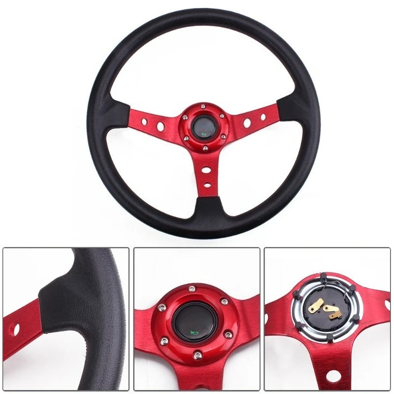 Universal Aluminum Alloy PU Steering Wheel Competitive Game Kart Drifting Sport Steering Wheel Car Modification Accessories