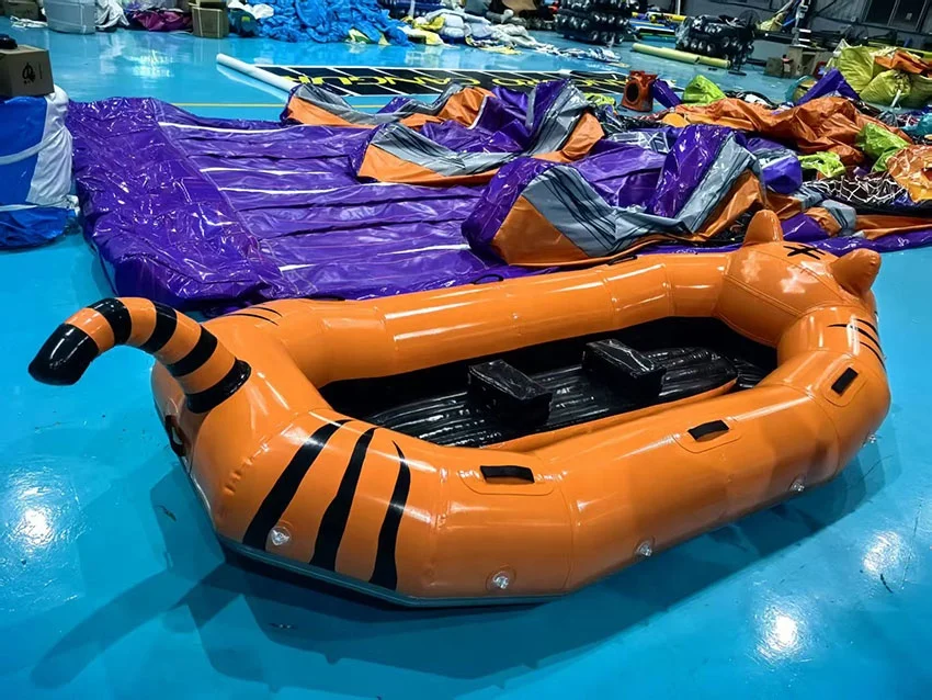 Professional inflatable rafting boat with slide and trampoline