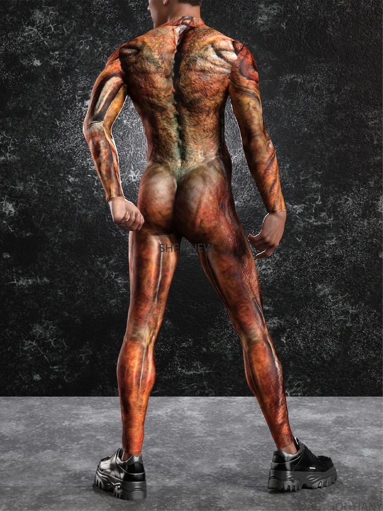 Halloween Horror Zombie Cosplay Adult Jumpsuit Men Muscle Alien Jumpsuit Terror Theme Party Zentai Suit Festival Rave Outfit New