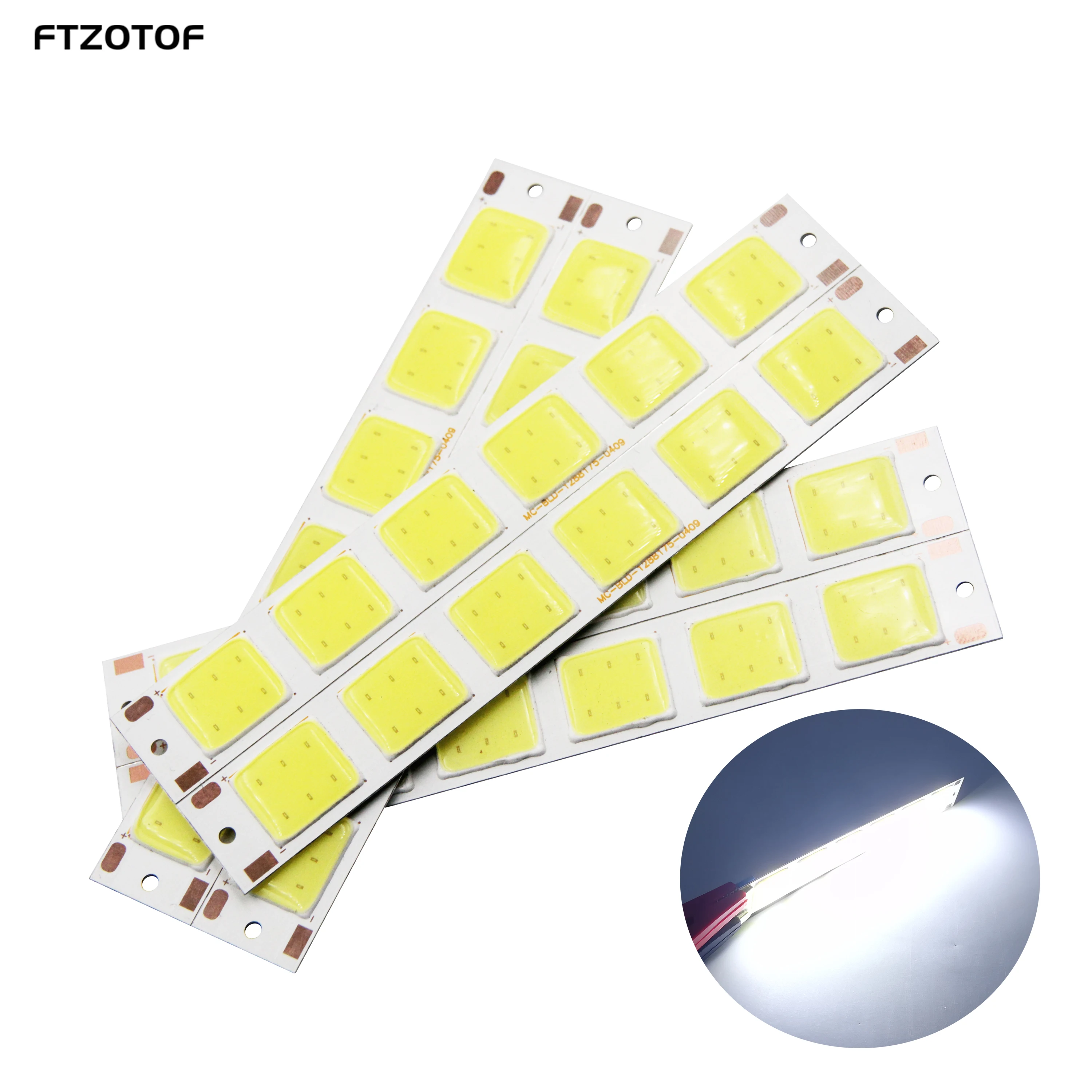 

FTZOTOF LED DC 12V Chip Strip Bar 5 Core COB Light Source 6500K Cold White Lighting 129*17.5mm DIY Signal Lamps Work Bulbs