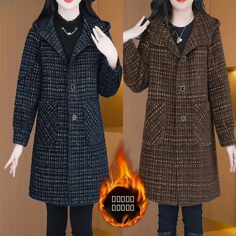 

Новое модное осенне-зимнее шерстяное пальто премиум-класса для женщин: универсальное, стройнящее, средней длины, утепленное хлопком