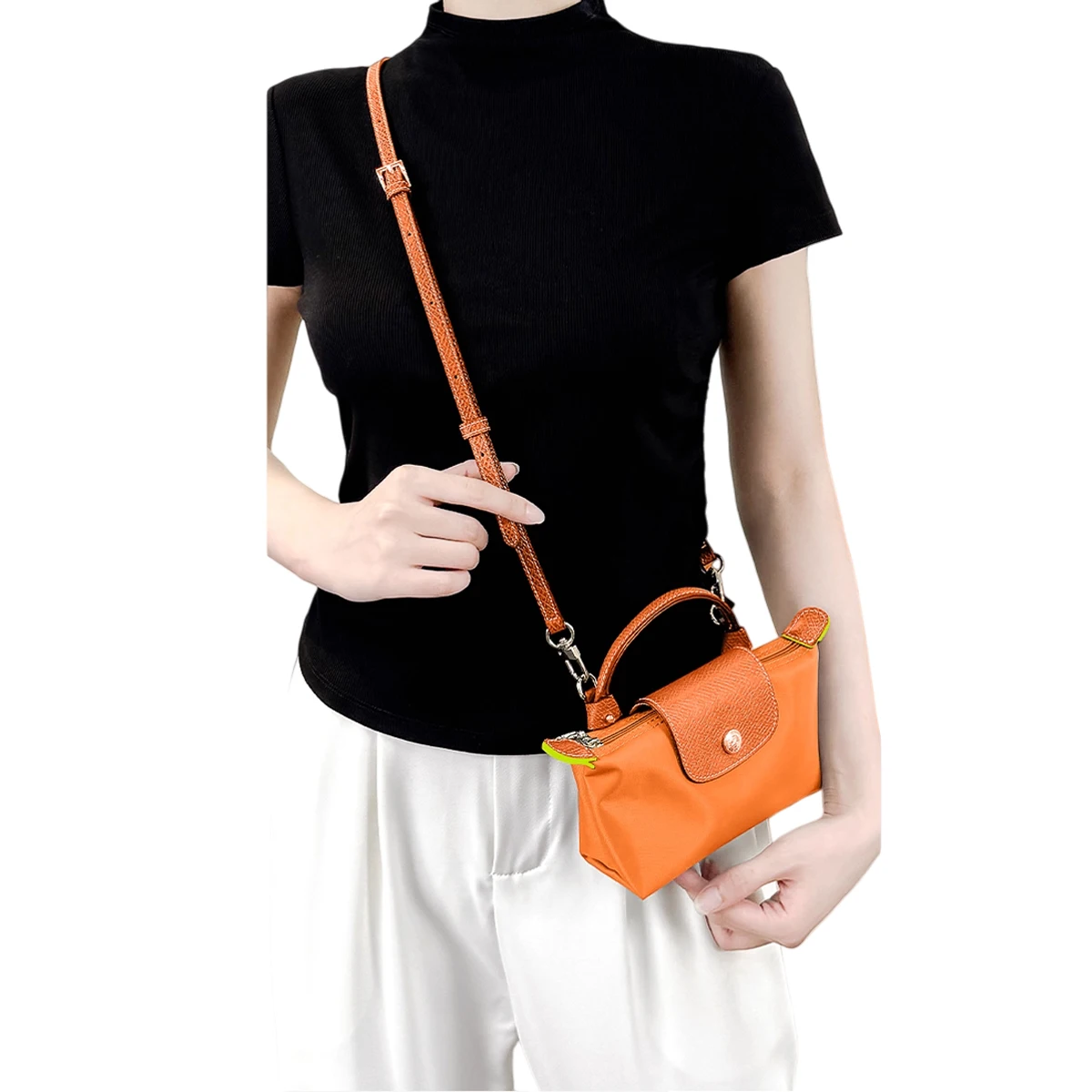 2026 Color Cowhide Bag Strap for Longchamp Mini Orange Bag Shoulder Strap Crossbody Shoulder Strap Punch-free Transformation