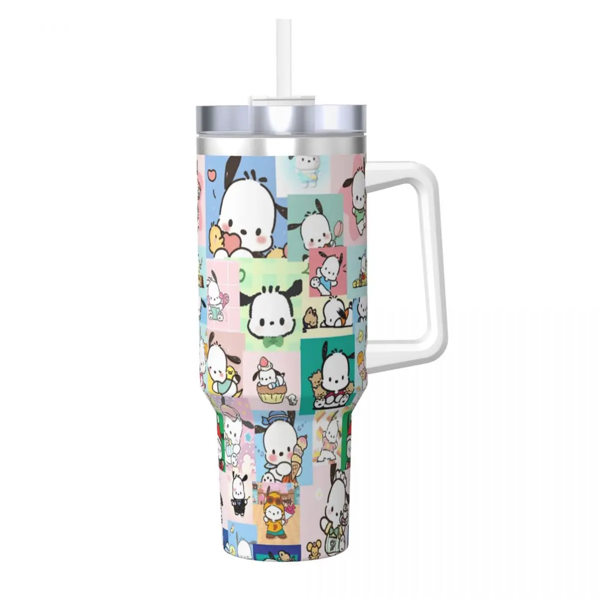 Cute Pochacco Dog Stainless Steel Tumbler Travel Thermal Mug With Straws and Lid Large Car Mugs Hot Drinks Water Bottle