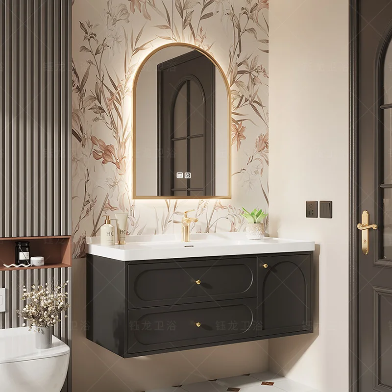 

French light luxury bathroom cabinet combination ceramic integrated bathroom modern simple washstand oak paint wash new product