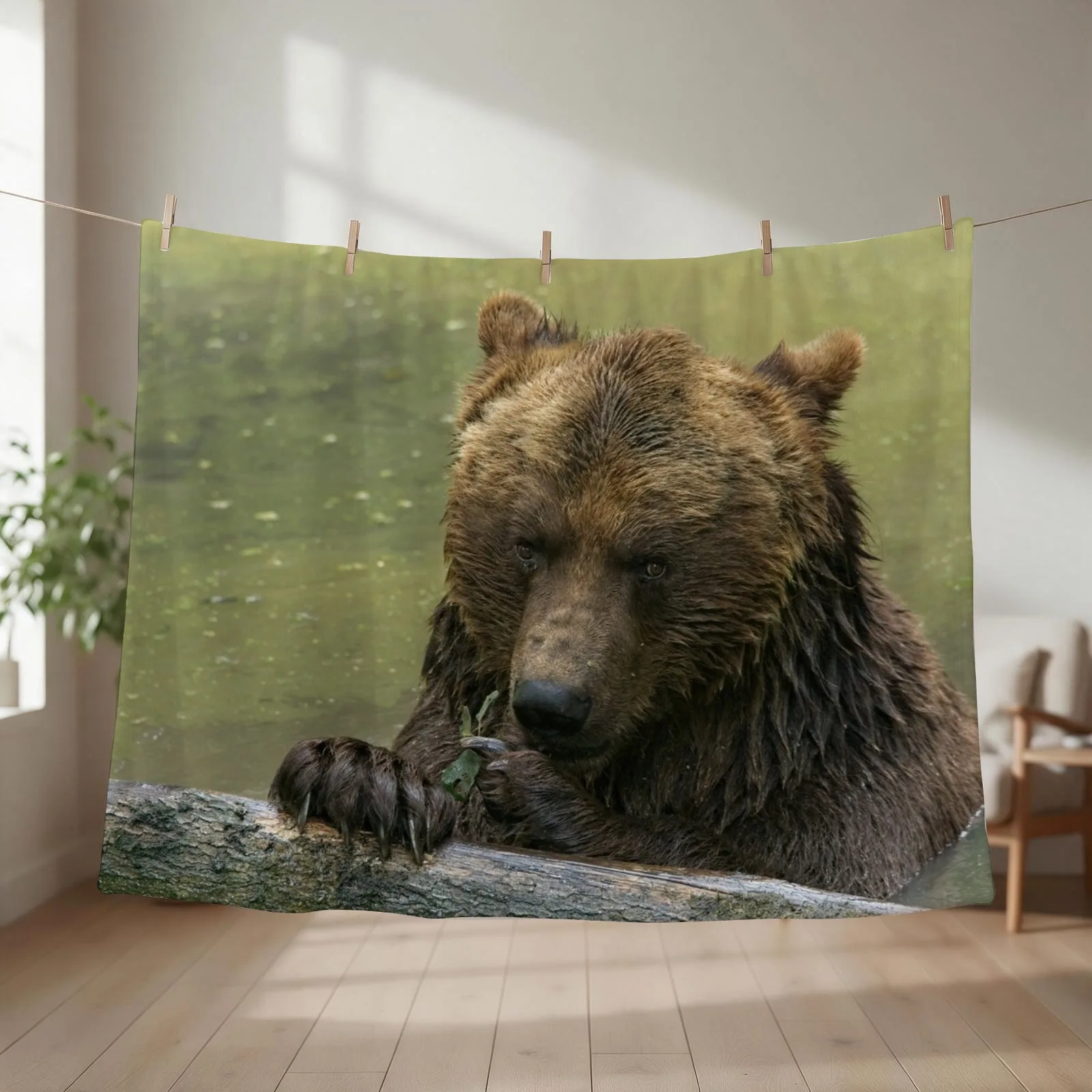 Grizzly Bear In The Lake Throw Blanket couch cozy soft plush fuzzy picnic outdoor blanket