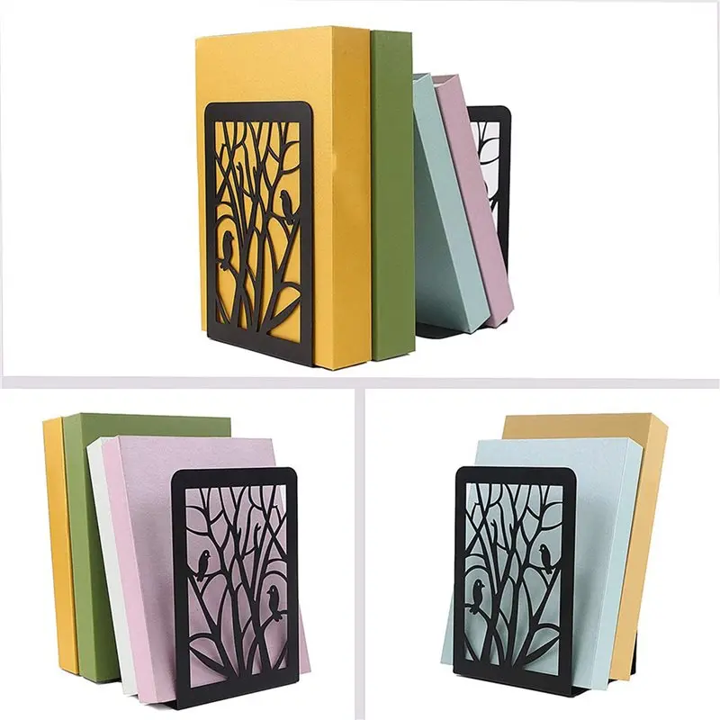 B92B-Book Ends, Book Ends For Shelves, Decorative Bookends For Books, Bookends For School, Home Or Office (Black, 4 Pair)