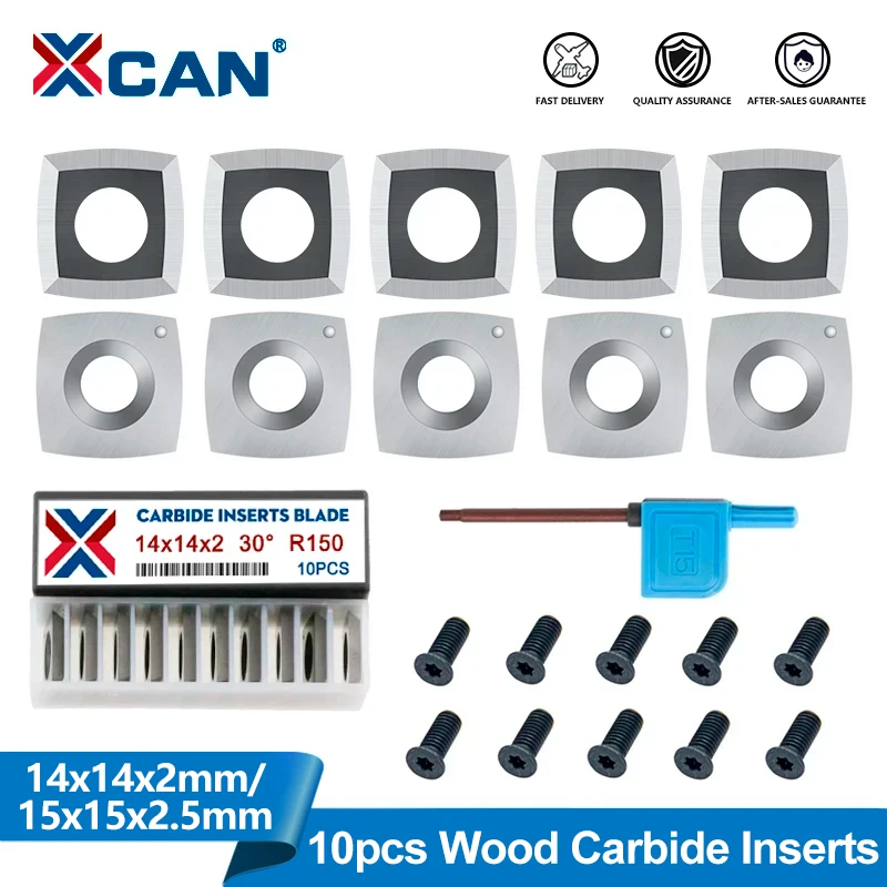

XCAN Wood Lathe Carbide Insert 10pcs 14x14x2mm 15x15x2.5mm 30D Wood Turning Tool Cutter Replacment for Woodworking Lathe Tools