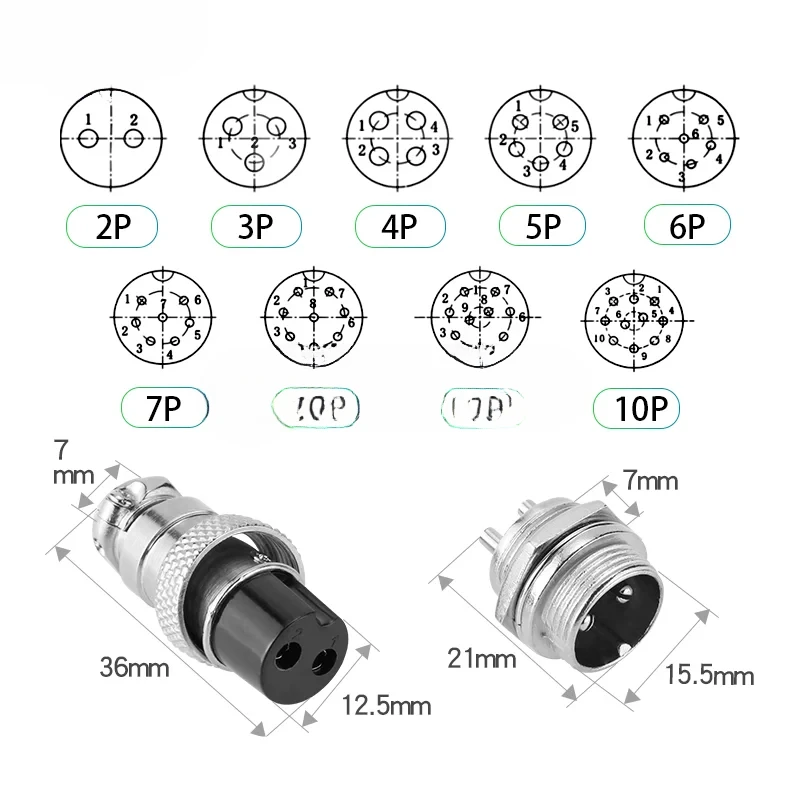 10PCS GX16 Aviation Plug Socket Connector 2P 3P 4P 5P 6P 7P 8P 9P 10P Male & Female 16mm L70-78 Socket Plug Wire Panel Connector