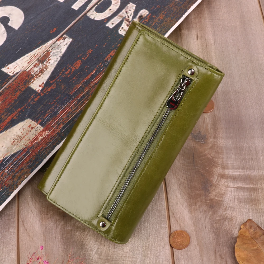 Fashionable Girls Purse Women Wallet Vintage Genuine Leather Multi Card Handheld Bag Phone Bag RFID Money Purse