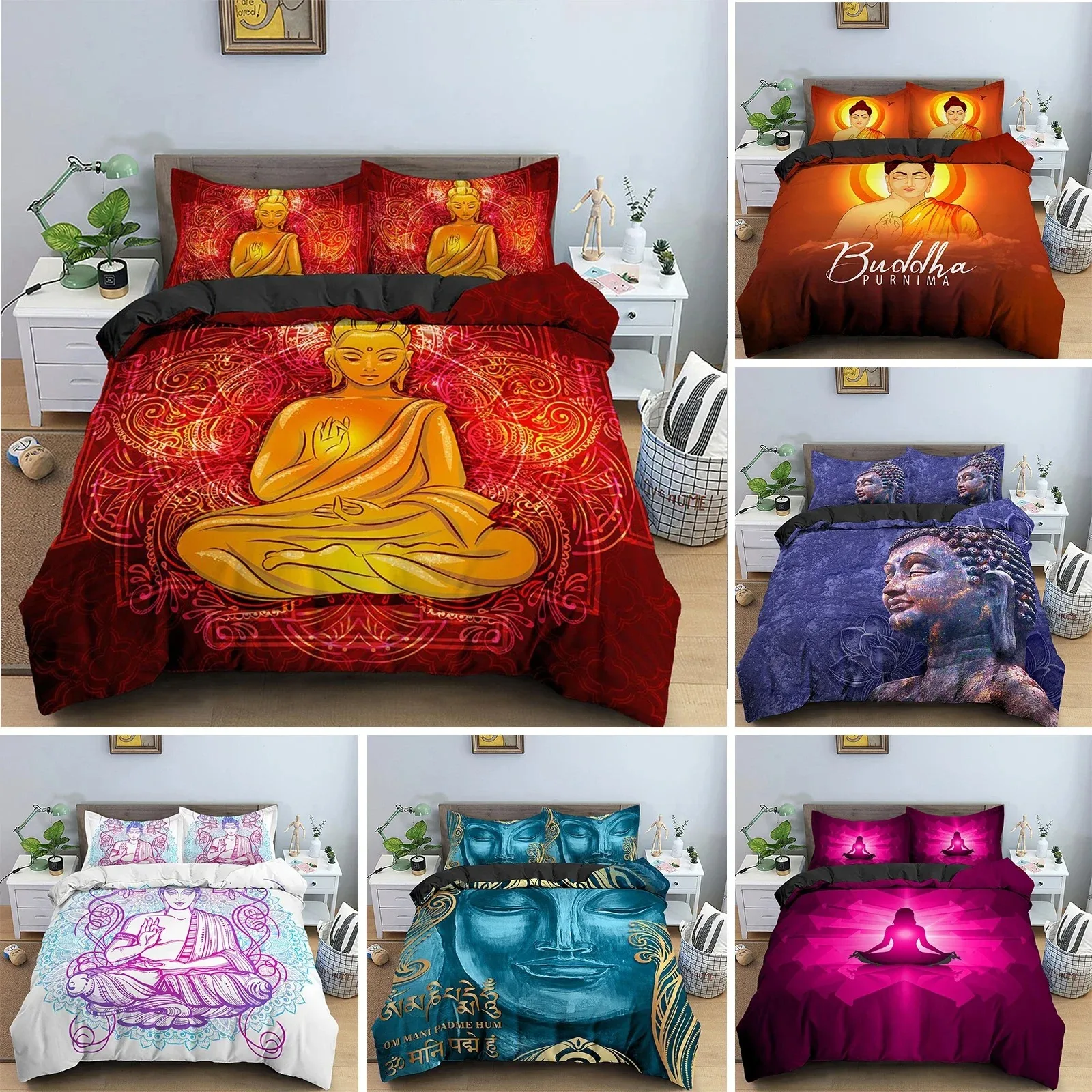 

Family Buddha Bedding Set Mandala Quilt Cover Luxury Twin King Size Bed Sets Bohemian Bedclothes With Pillowcase