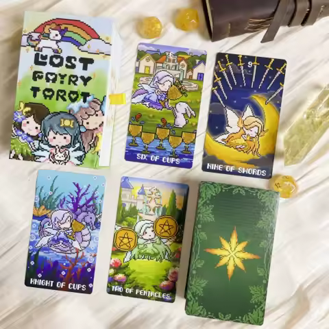 Beginner 12x7cm Cute Gold Foil Tarot Rider Waite Professional 78 Genuine Pixel Lost Fairy Waite Tarot Cards Deck Spain Russia