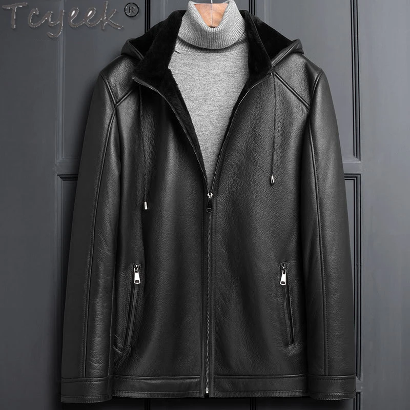 

Tcyeek Winter Natural Sheepskin Fur Jacket Men Clothes Fashion Genuine Leather Man Jackets Real Fur Male Coat Thickened Jaquetas