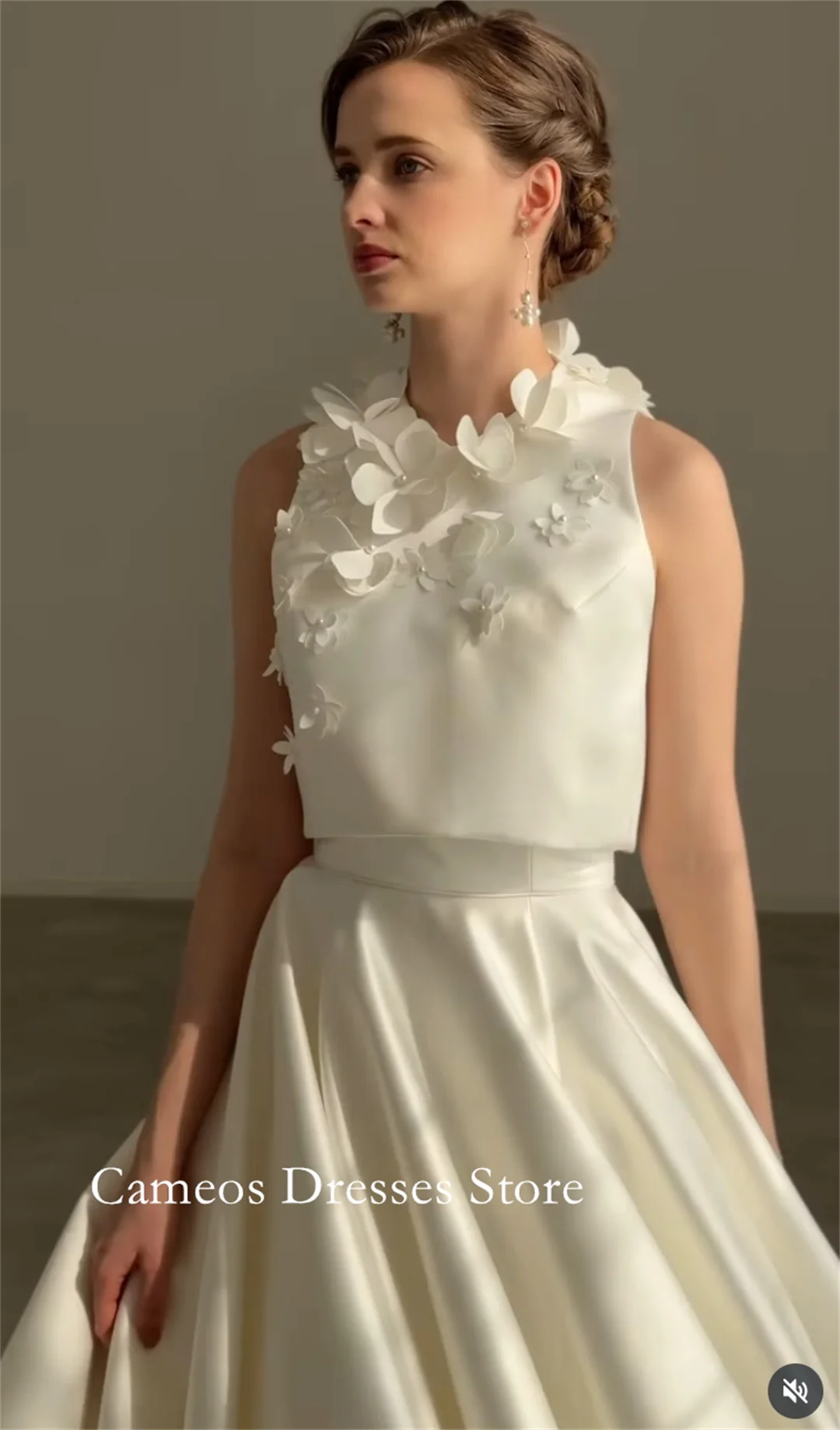 

SONDR Свадебные платья из двух частей цвета слоновой кости из атласа с цветами, простые корейские платья без рукавов для невесты, женские свадебные платья