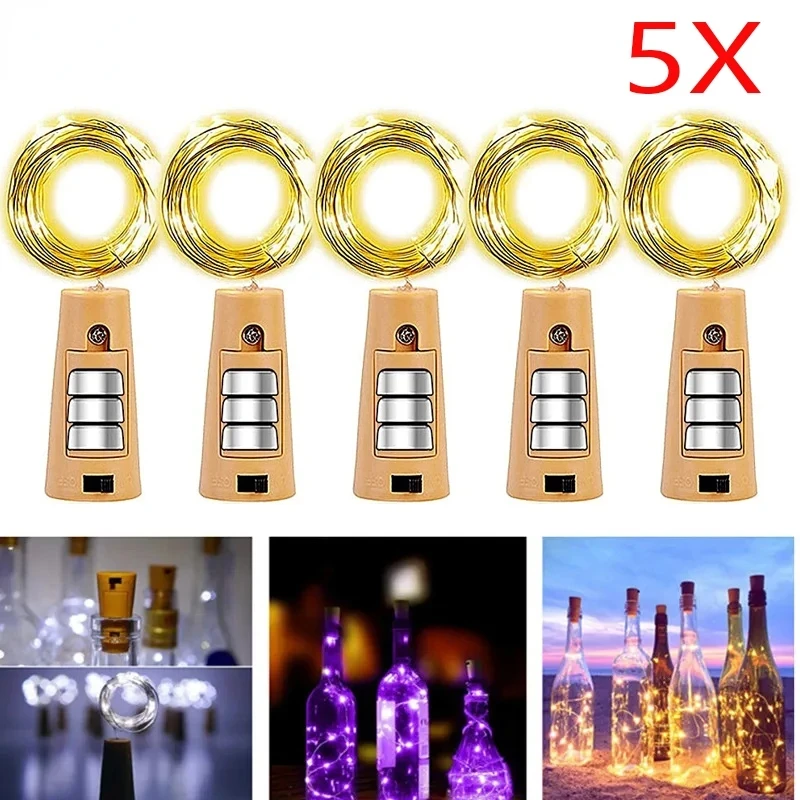 

5 шт., светодиодные пробковые гирлянды для бутылок вина, праздничные украшения, гирлянды, гирлянды, рождественские гирлянды из медной проволоки