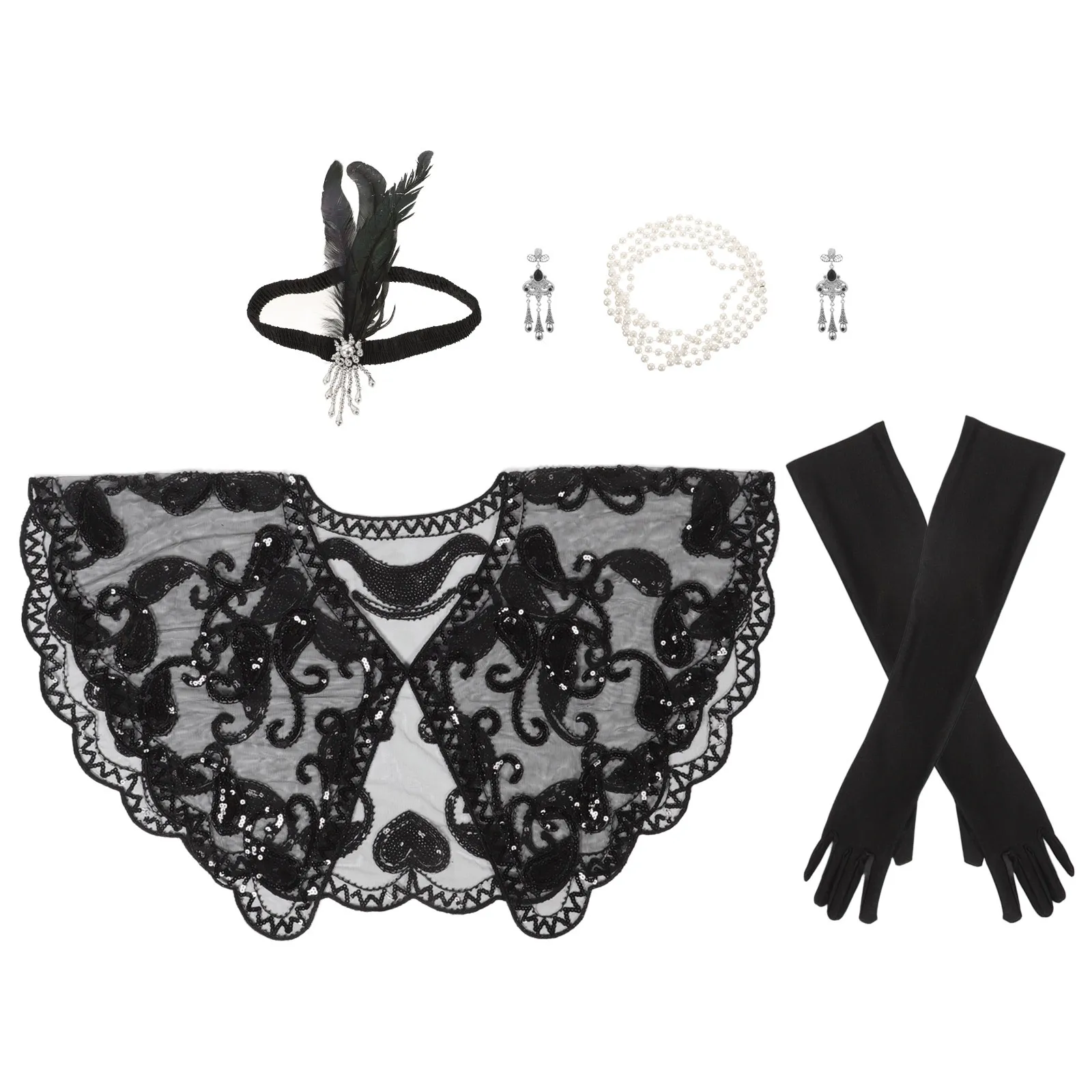 1920s الزعنفة زي مجموعة خمر اكسسوارات عقال قفازات شال تحت عنوان الأطراف الرقص 20s زي السيدات الترتر فستان رقص #3
