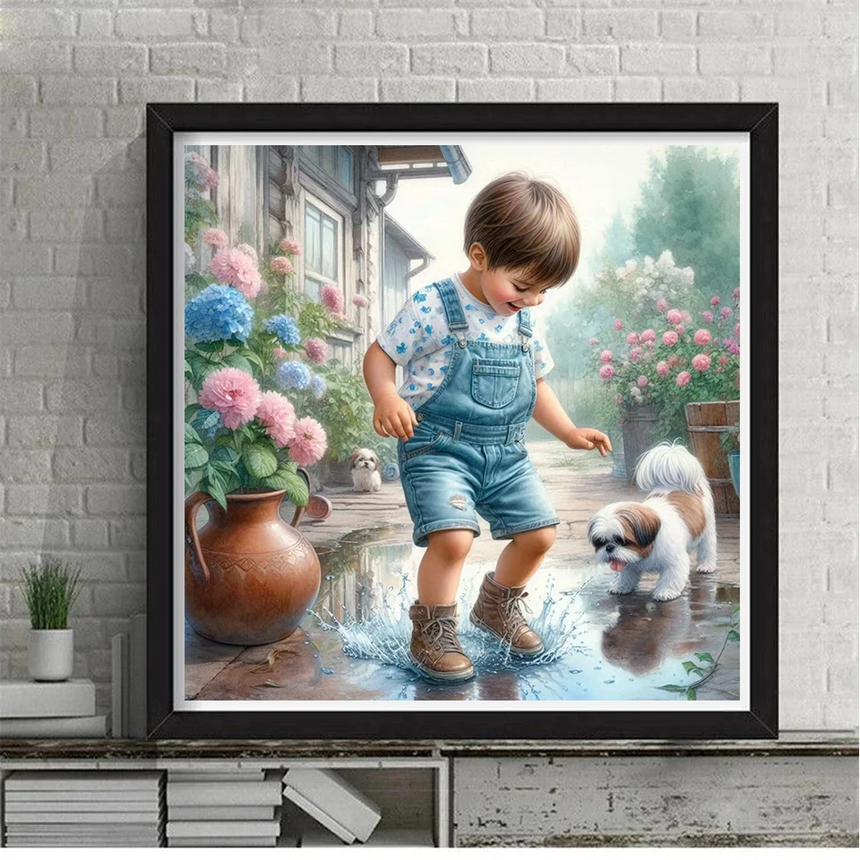 5D Diamond Painting Happy Little Boy And Dog Full Square Drill Rhinestone Diamond Embroidery Kid Cross Stitch Mosaic Home Decor